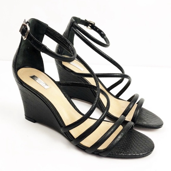 SCHUTZ Black Snakeskin Strappy Wedges Heels - Picture 3 of 7